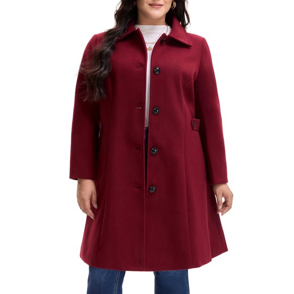 GRACE & GRANDEUR Abrigos de Invierno para Mujer Tallas Grandes Chaquetas de un Solo Pecho Abrigos Largos 3X Burdeos