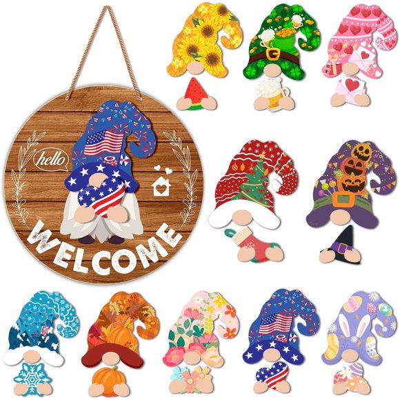 Cartel de Bienvenida Gnomo Yuzin de Madera, 30 cm, con 20 Accesorios