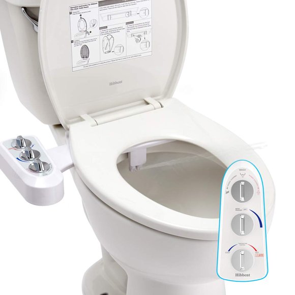 Accesorio de bidé Hibbent para asiento de inodoro, doble boquilla, agua fría y caliente