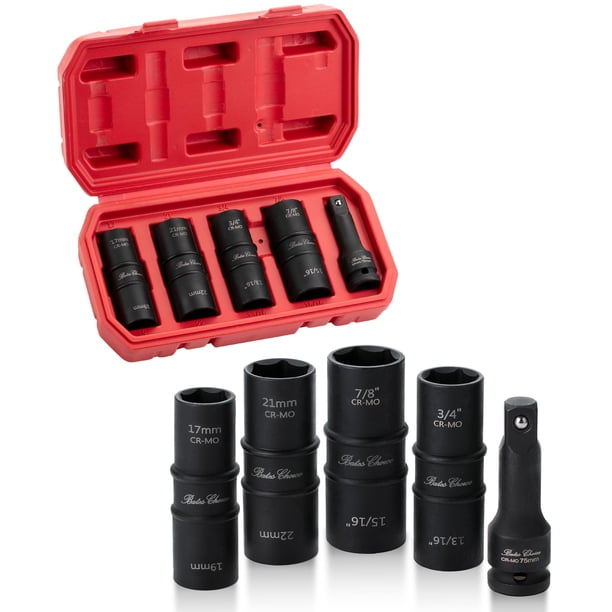 Juego de casquillos de impacto con tuercas, 5 unidades, 1/2 accionamiento, 21 mm, 22 mm