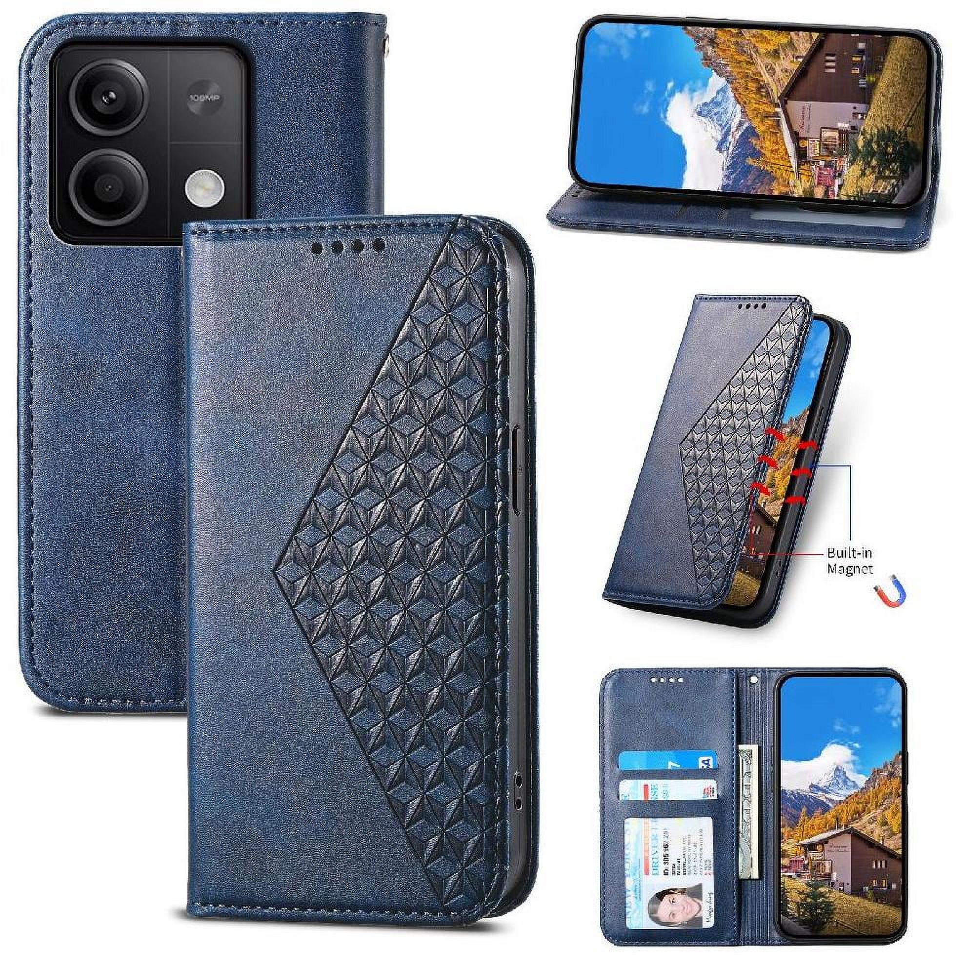 Funda Flip Foxdock Para Xiaomi Redmi Note 13 4G , Estilo Billetera Con Diseño Rombo, Correa De Mano Y Soporte, Uso Diario