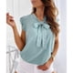 thumbnail image 2 of Blusa de lunares con mangas cortas, elegante, informal, a la moda, con volantes y lazo, ribete atado para mujer, 2 of 6