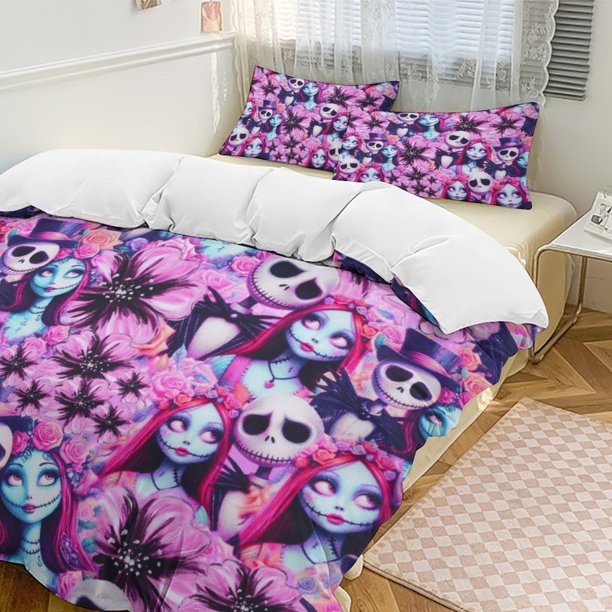 Purple Floral The Nightmare Before Christmas Comforter Set Soft 3 Pcs Twin Bedding Sets Thicken for All Season