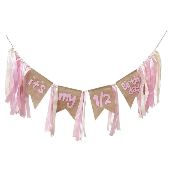 Trona Banner Photobooth Props Telón De Fondo Garland 6 Meses Banner Para Niña Rosa