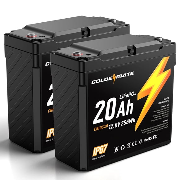 Batería Goldenmate LiFePO4 12 V 20 Ah (2 paquetes) IP67