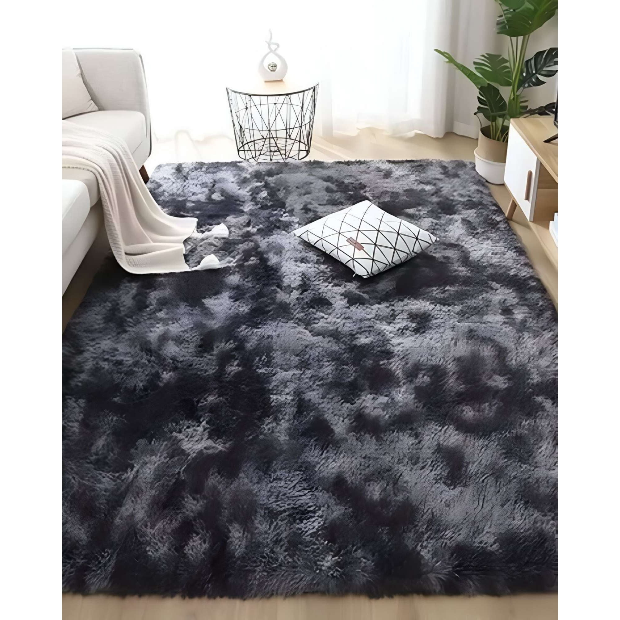 Teng Fei - Alfombra Living Dormitorio Suave 180 X 200 Cm Negro Jaspeado