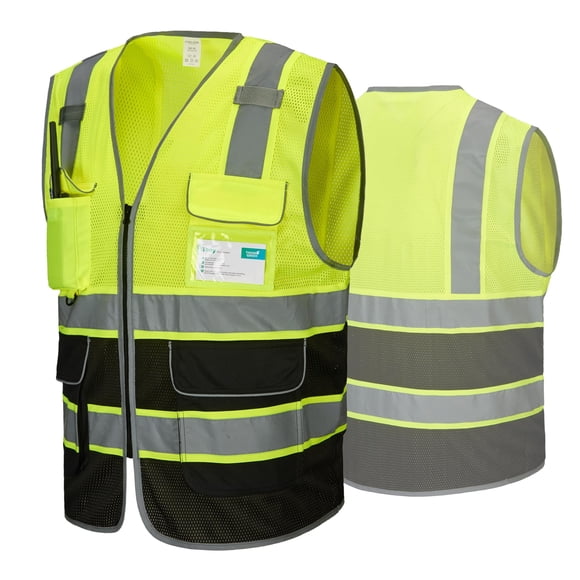Chaleco de seguridad COOLJOB de alta visibilidad, 9 bolsillos, amarillo reflectante, talla S