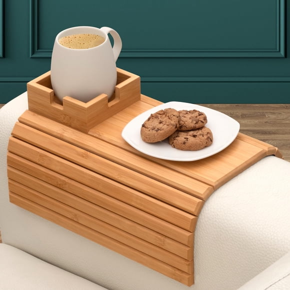 Soporte para sofá, portavasos, mesa, bambú, para bebidas y aperitivos