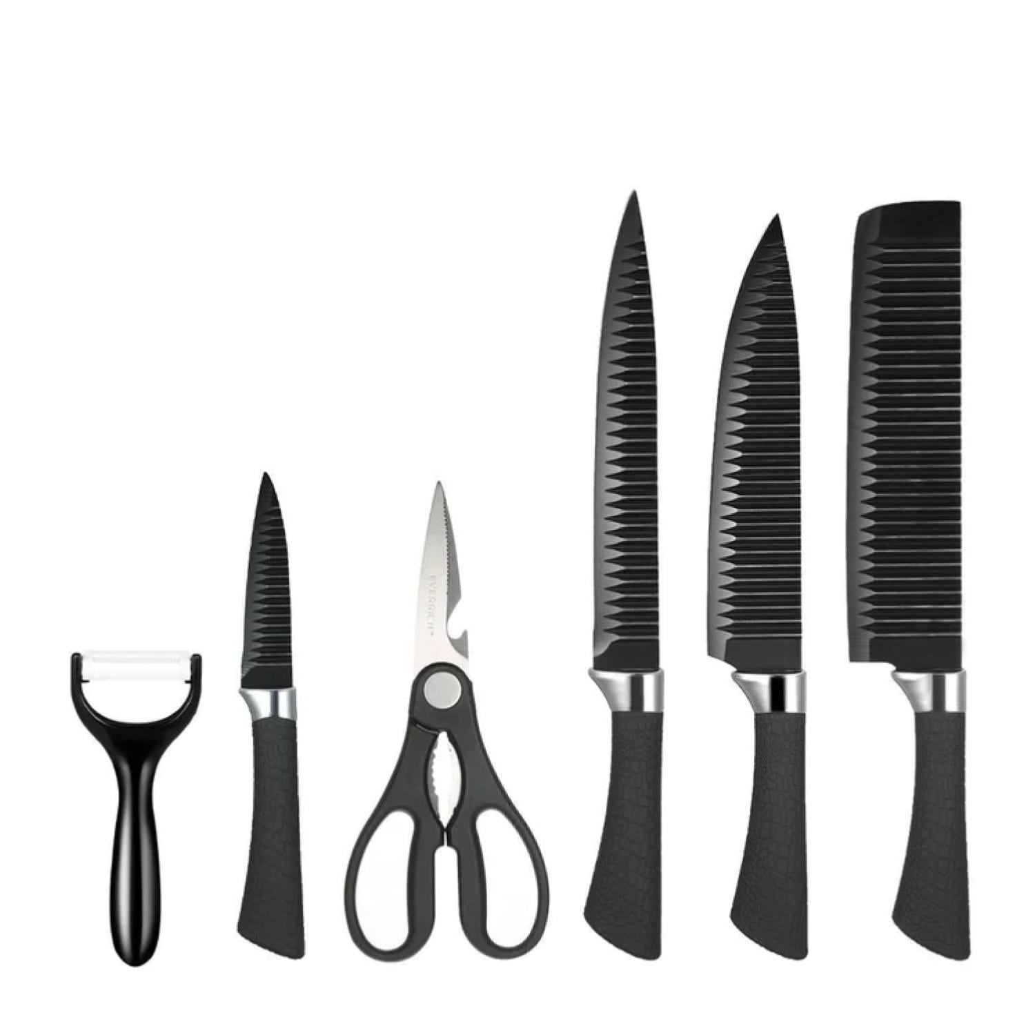 Total Upgrate - Set De Cuchillos Profesionales Con Tijeras Y Pelador Negro