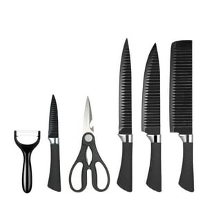 Total Upgrate - Set De Cuchillos Profesionales Con Tijeras Y Pelador Negro
