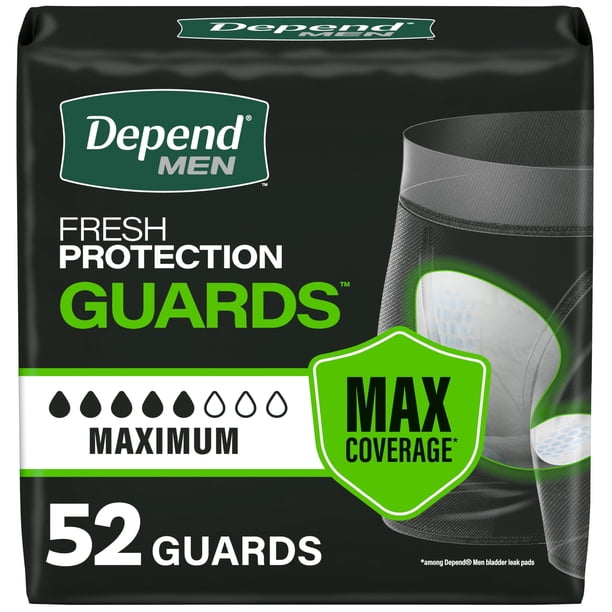 Protectores para incontinencia Depend Guards para hombre, máxima absorción, 52 unidades