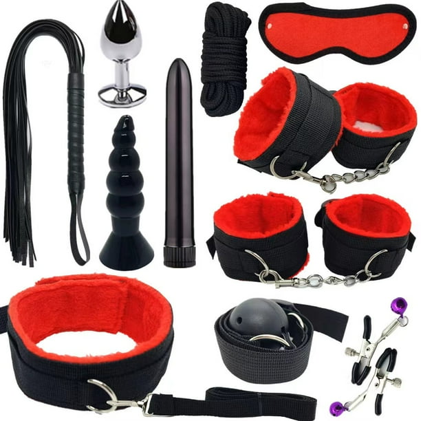 1 Set Men's Handcuffs Eyes Blinder Whip Plush Sex Toys, 11pcs SM Tools Valentine's Day Gift