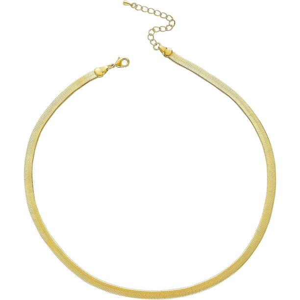 Collar de cadena de serpiente chapado en oro y plata de 14 quilates con diseño de espiga, gargantilla dorada para mujer, 1,5/3/5 mm (ancho) x 14"/16" (largo)