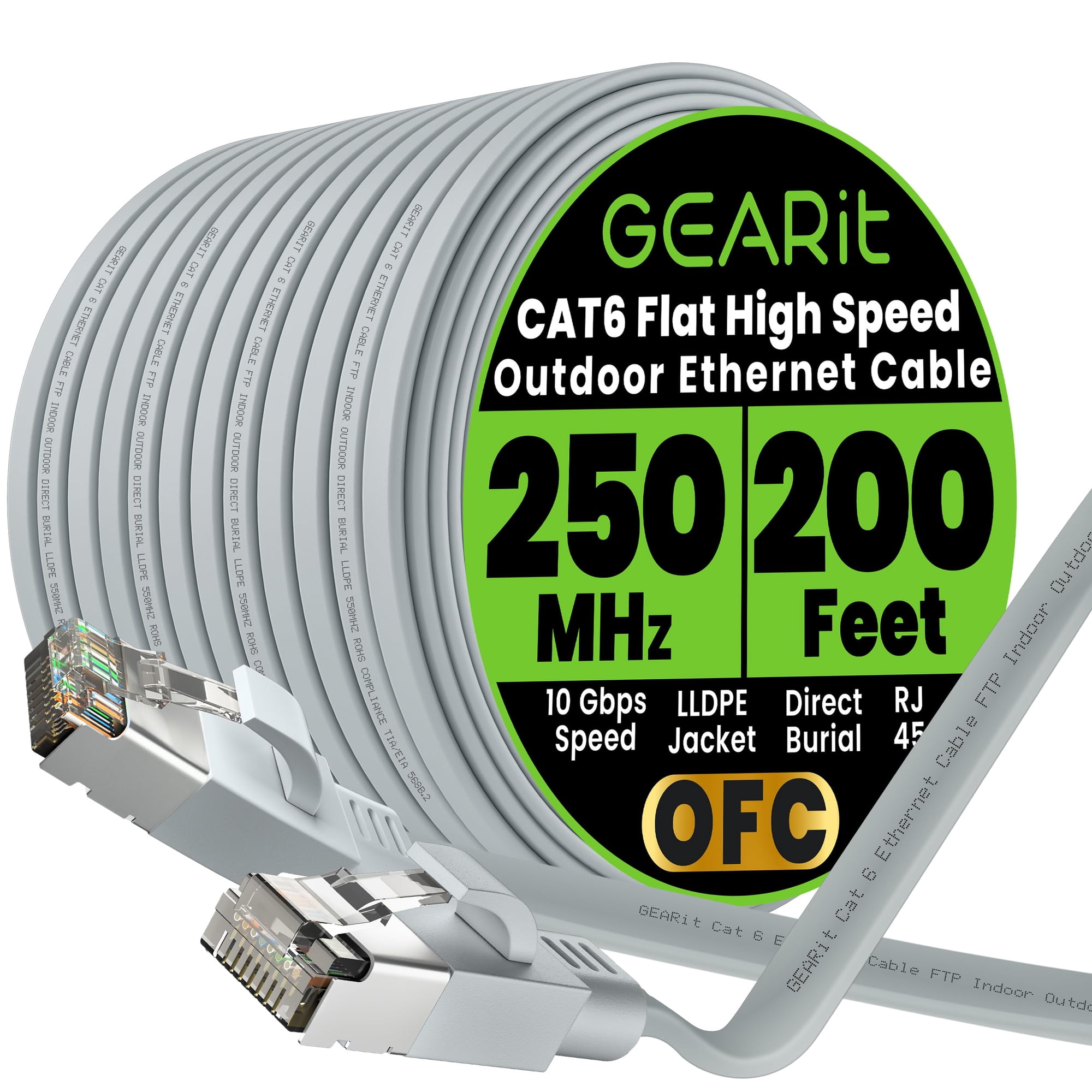 Cable Ethernet Gearit Cat6 Para Exterior, Plano, 200 Pies, 10 Gbps