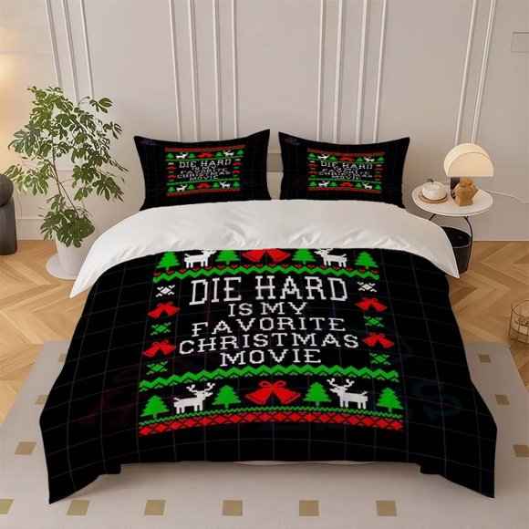 Die Hard Christmas Sweater Themed Bedding Set Includes a Duvet Cover And Two Pillowcases Made from Soft And Comfortable Material Suitable for All Seasons