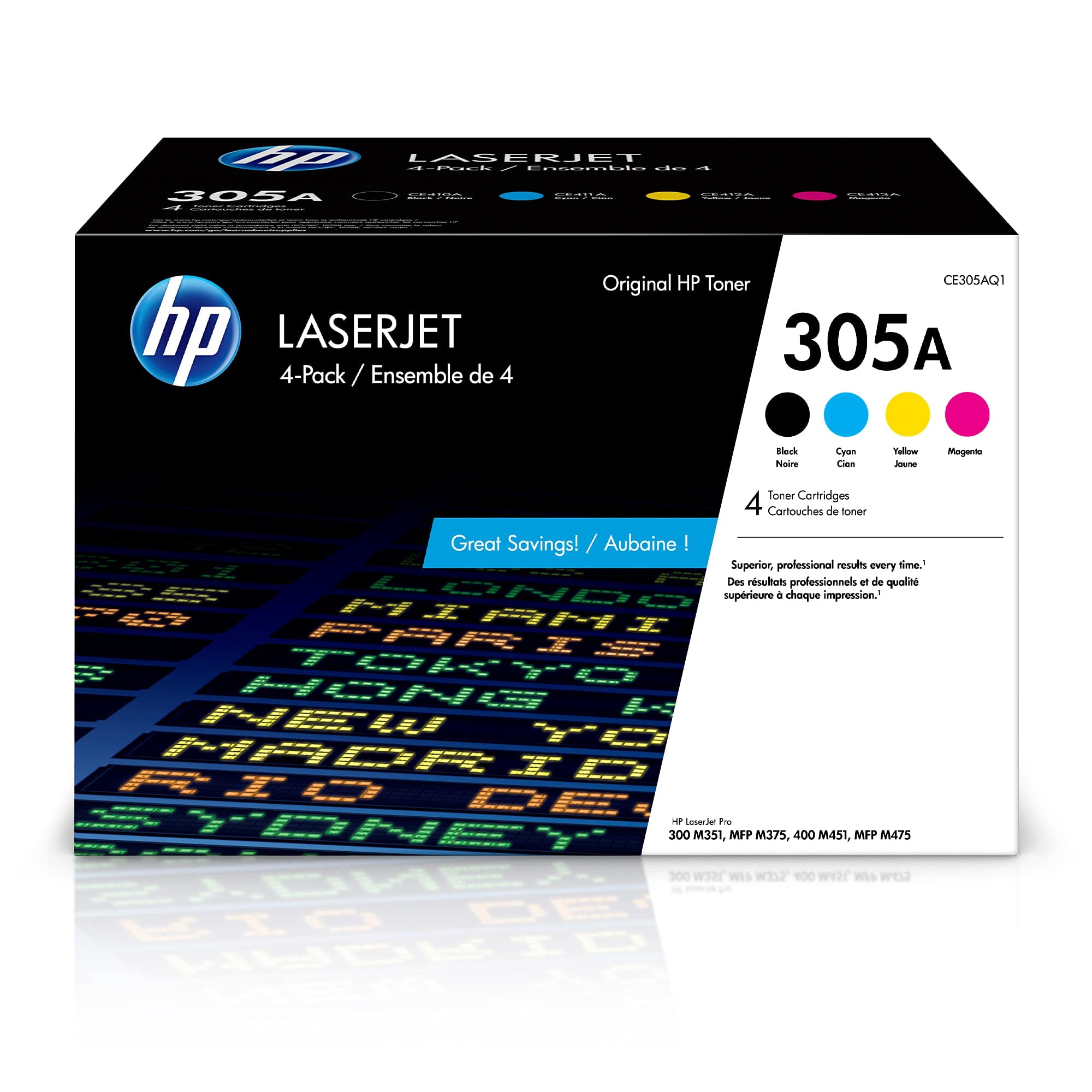 Cartuchos De Tóner Hp 305a Negro, Cian, Magenta Y Amarillo (paquete De 4)