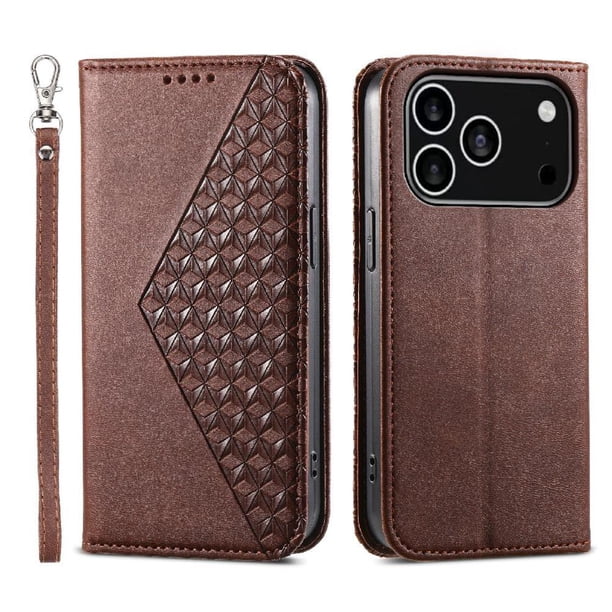 Funda Flip FOXDOCK para iPhone 17 Pro , Estilo Billetera con Diseño Rombo, Correa de Mano y Soporte, Uso Diario