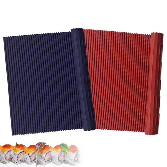 Esterilla de silicona para sushi Esamploe 23 × 23 cm, paquete de 2 (rojo/azul)
