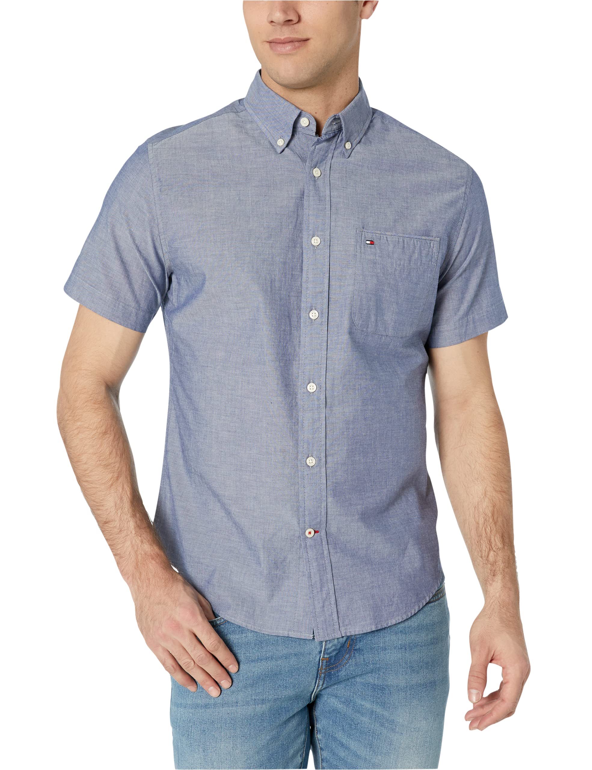 Camisa Tommy Hilfiger Para Hombre, Manga Corta, Casual, Azul Marino, Xl