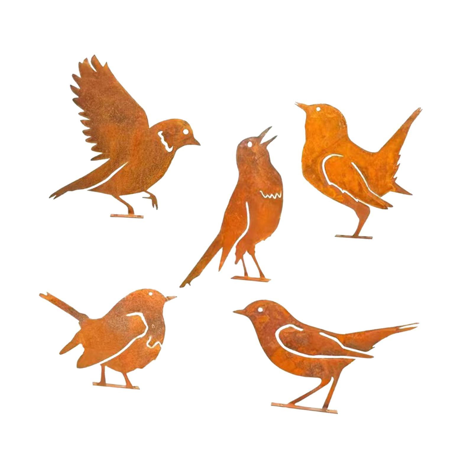 Magideal - 5 Ppc Decoración De Pájaros De Hierro Silhoueta Adornos De Jardín Agradezo Photos Postos De Hierro De Óxido Para Puertas De Jardín Decoración De Cerca Estilo C