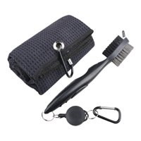 Magideal - Cepillo De Clubes De Golf, Toalla De Golf Para Bolsas De Golf Con Clip, Herramienta De Cepillo De Limpieza De Toallas De Microfibra De Patrón Fácil De Toalla Negra