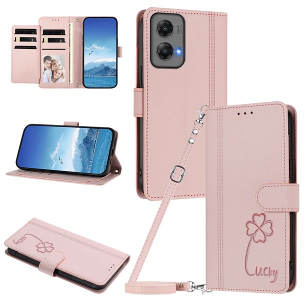 Funda Cartera Trébol para Motorola Moto G Stylus 2024 5G con Ranuras Tarjetas y Carga Inalámbrica Rosa