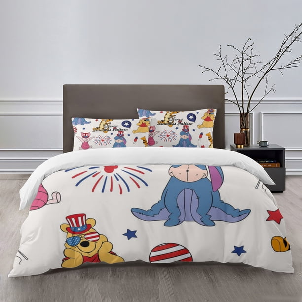 Winnie the pool Bedding Sets Bed Cartoon Duvet Cover Lightweight 3 Piece Bet Sets for Kids Boys Girls