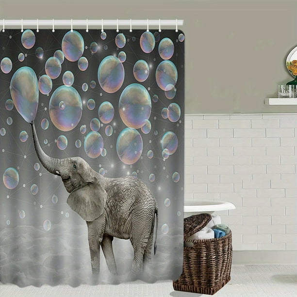 1pc Waterproof Elephant Shower Curtain with 12 Hooks, Non-Slip Bathroom Rug, Toilet U-Shape Mat, and Toilet Lid Cover Pad - Adorable Bathroom Decor