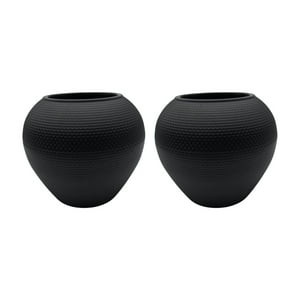 Fliperex - Set 2 Maceteros Plastico Redondo Ovalado Moderno Textura L Negro