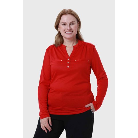 Fashionspark - Polera Mujer Cuello Abotonado Rojo