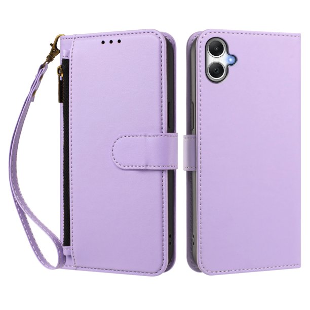 Funda Tipo Billetera para samsung galaxy A07 4G/5G con Soporte y Bolsillo con Cierre Morado