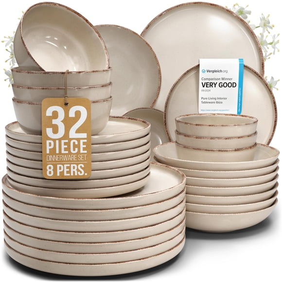 Juego de Vajilla PURE LIVING 32 piezas de Loza Beige Rústico