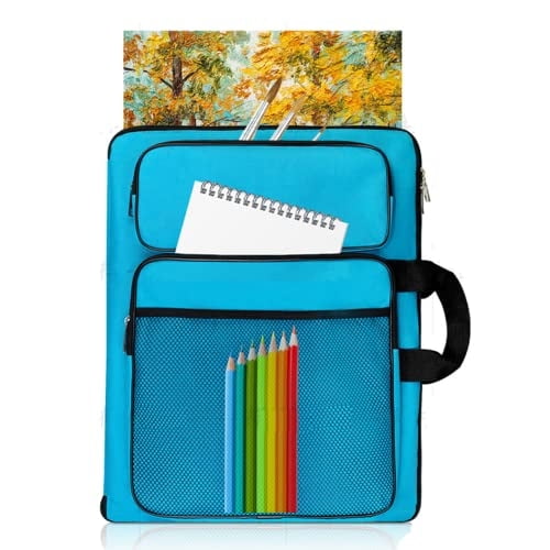 Portafolio arte TreochtFUN para niños, organizador bolsas arte 15x18 in, mochila A3 para almacenamiento blocs dibujo, lápiz, set. Estuche arte vacío (Azul)