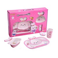 Babyluna - Set De Platos Para Comer De Bambú Para Bebé Conejo Rosado