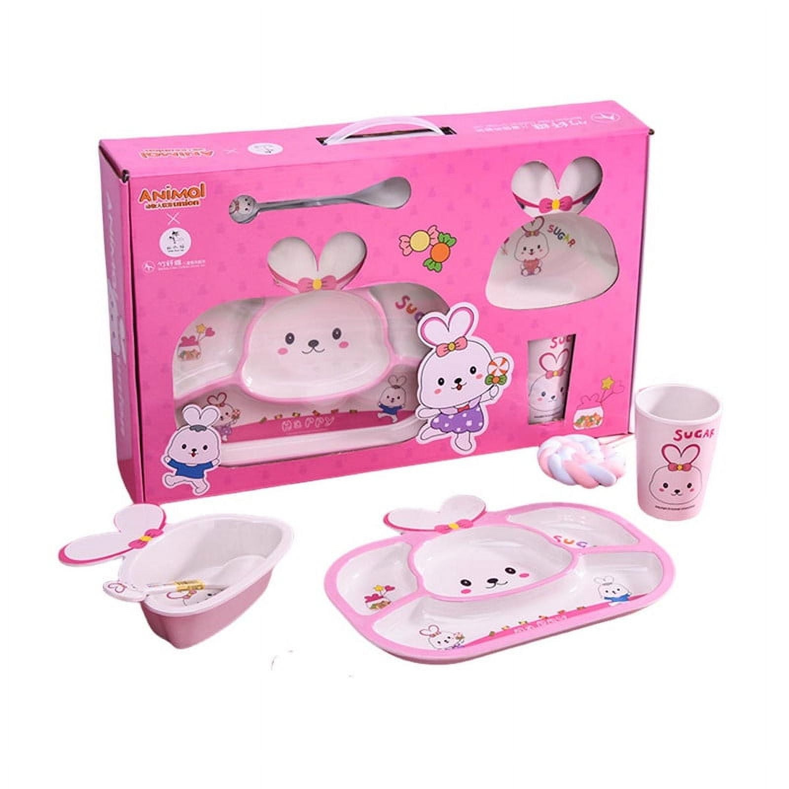 Babyluna - Set De Platos Para Comer De Bambú Para Bebé Conejo Rosado