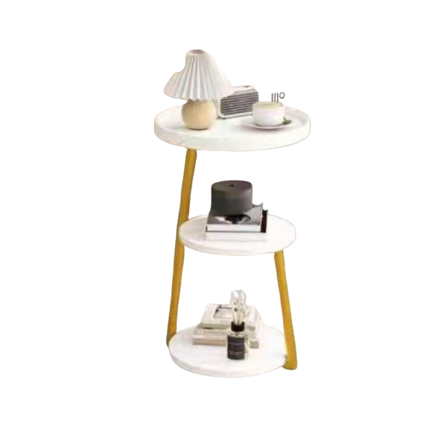 Casa Pagoda - Mesa Auxiliar Decorativa 3 Niveles Blanco Y Dorado