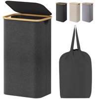 Cesta De Ropa Lifewit De 100 Litros Con Tapa, Asas De Bambú, Color Gris Oscuro
