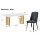 thumbnail image 3 of Table and chair set.The table has a glass top with imitation marble pattern stickers and stainless steel golden legs. Paried with 8 chairs with PU artificial leather backrest cushions.W1151S01565, 3 of 3