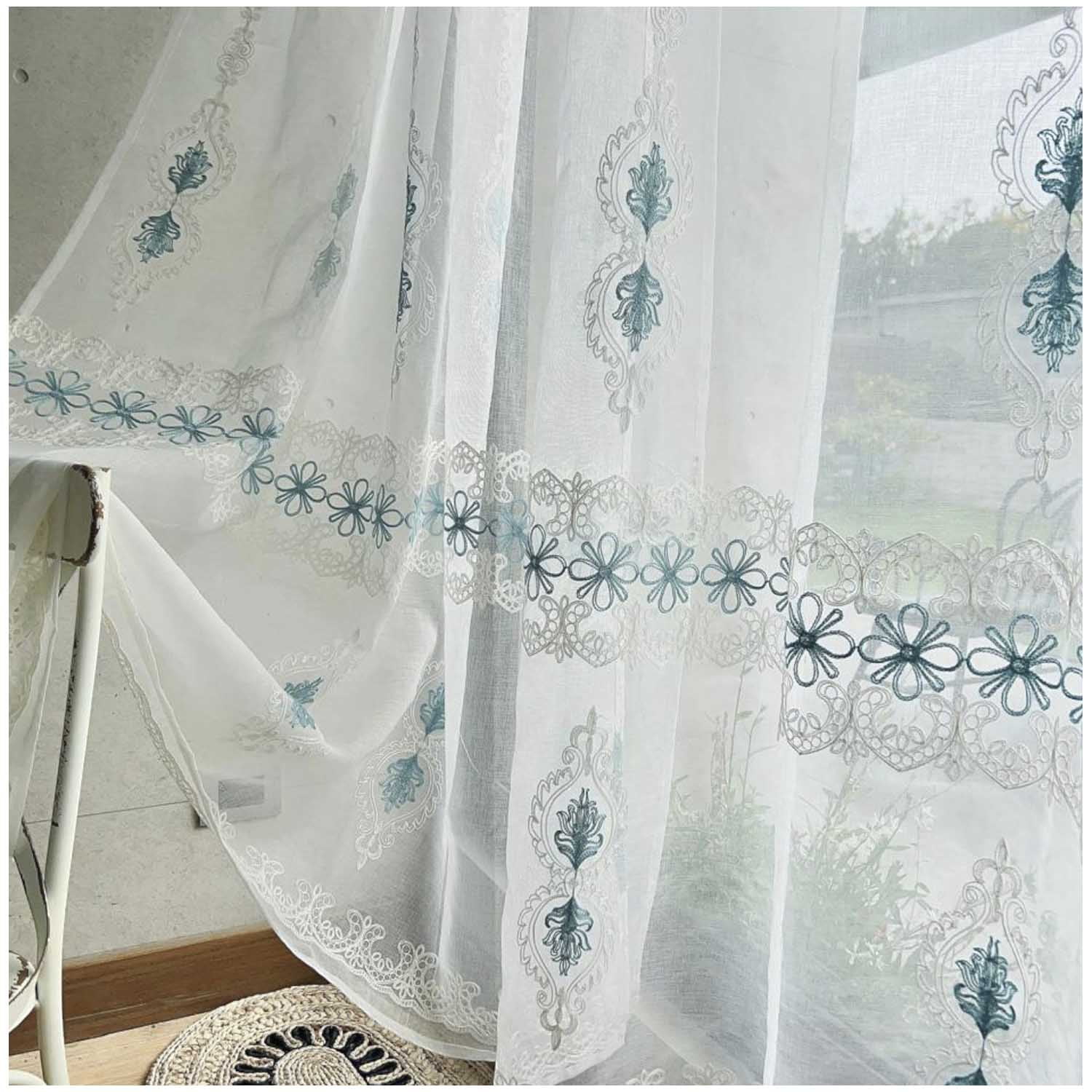 Wyj Hogar - Set De 02 Visillos Bordados Con Argollas 140x230 Cm Mod02