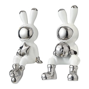 Magideal - 2 Estatuas De Conejo, Figuras De Animales, Esmalte Decorativo Nórdico, Centro De Mesa, Esculturas De Conejo Para Entrada, Escritorio De Aniversario, Blanco