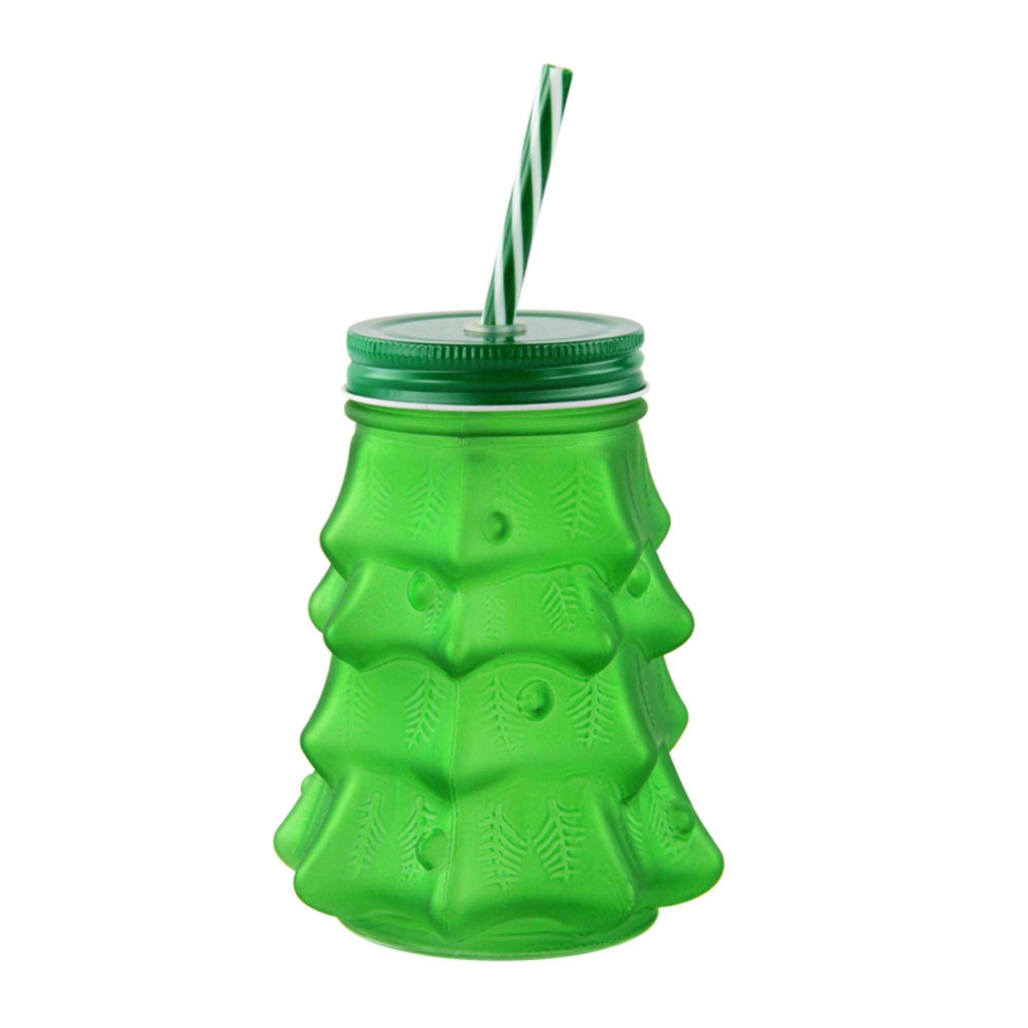 Vaso Con Bombilla Mason Jar Verde Holiday Time