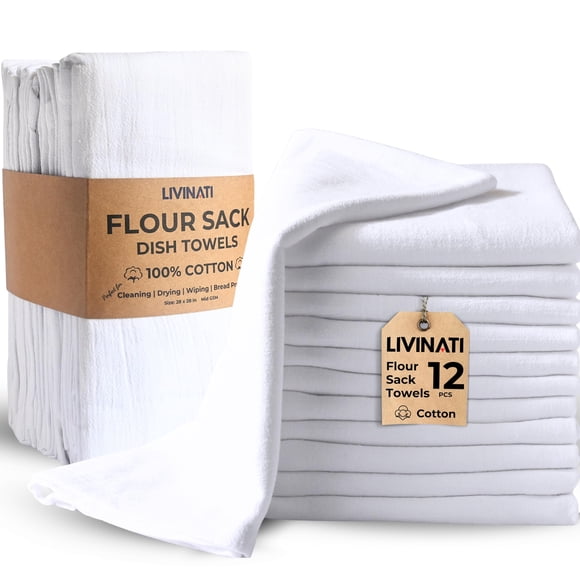 Paño de cocina LIVINATI 71 cm Algodón Pack de 12 Blanco (bolsa de harina)