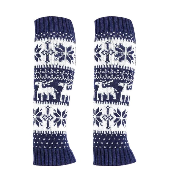 Calentadores de piernas de punto para invierno, con lazo blanco, calcetines largos sin pies, cálidos y navideños, mangas altas para mujer
