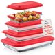 thumbnail image 1 of Juego de 8 fuentes de horno de vidrio pexo con tapas rojas, 1 of 9