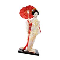 Magideal - Geisha Japonesa De 12 Pulgadas, Muñeca Geisha Asiática, Escultura De Adorno Artesanal, Estatua De Niña, Muñecas Geisha Japonesas Étnicas Para El Hogar Blanco Y Dorado