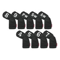 Ioensy - Juego De 9 Fundas Para Cabeza De Hierro Para Golf, Cuello Largo, Se Adapta A Todas Las Marcas, Accesorios, Color Negro