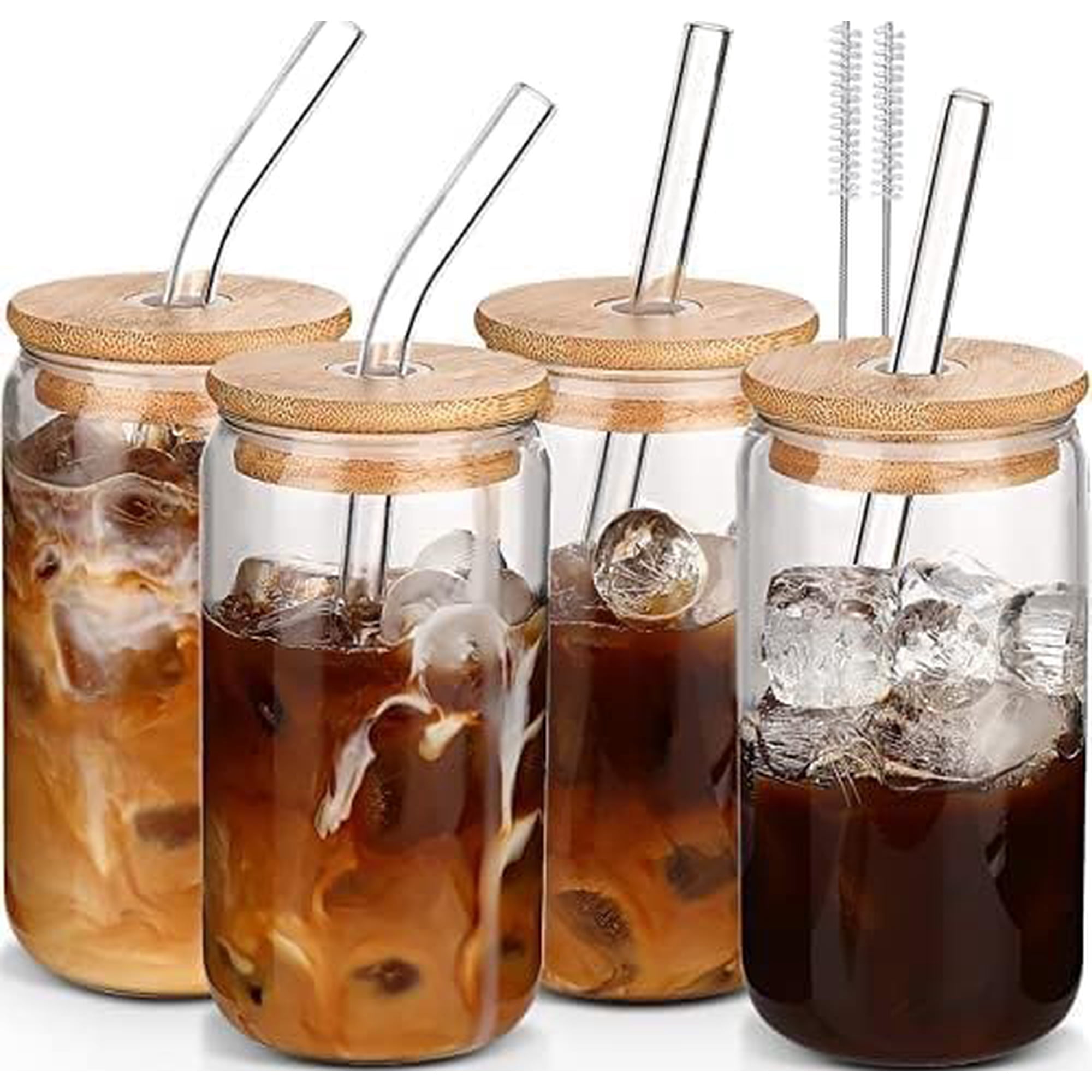 Juego De Vasos De Vidrio Dwts Danweitesi De 16 Onzas Con Tapas Y Pajitas X4