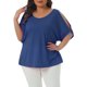 thumbnail image 1 of Agnes Orinda Blusas de Mujer Tallas Grandes Hombro Descubierto Manga Corta Cuello Redondo Blusa Sólida Camisetas Casuales de Verano 1X Azul Marino, 1 of 6
