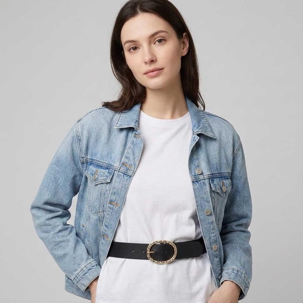 Cinturón Mujer Hebilla Ovalada Martillada Para Jeans dorado Talla Única