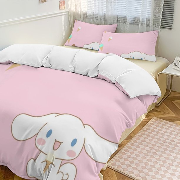 Cinnamoroll Quilt Set Thicken Soft 3 Pieces Bedding Set All Season Duvet Cove with 2 Pillowcases for Adult Women Girls Teens Home Room Decor